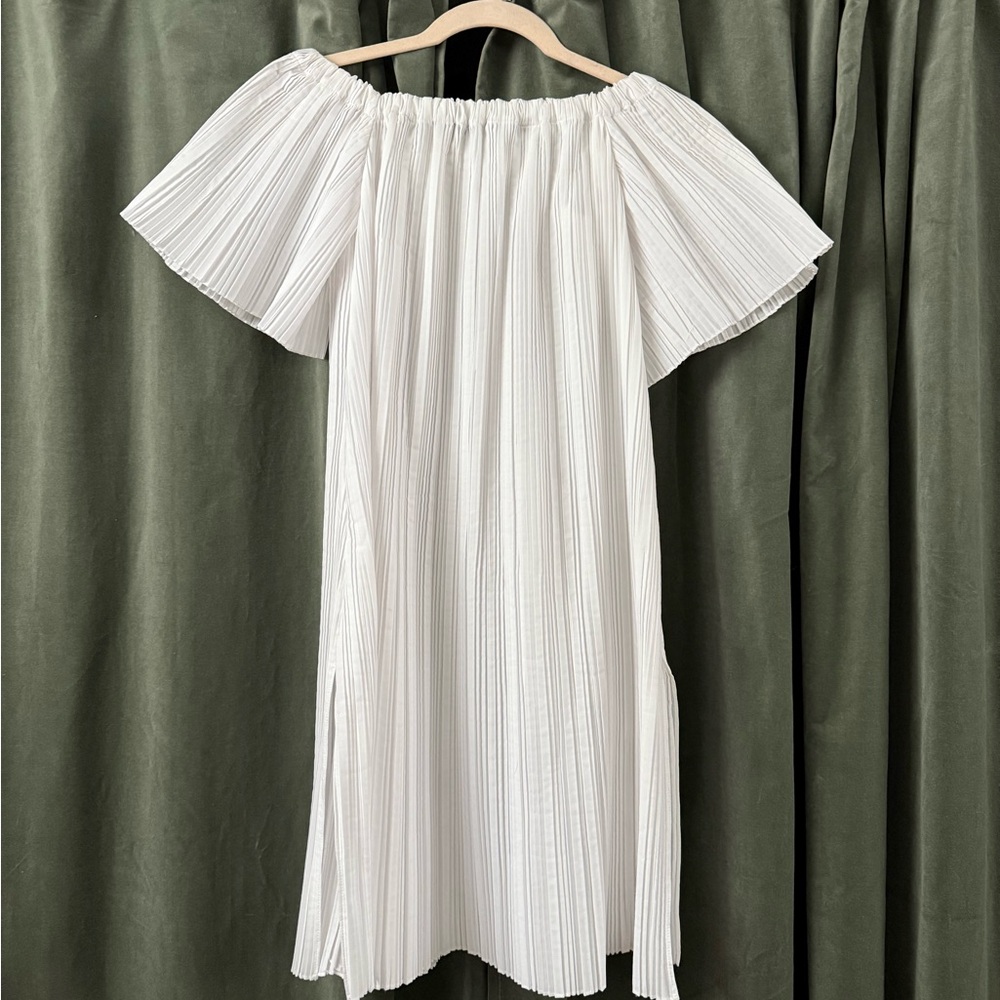 Adam Lippes Off The Runway Pleated Off The Shoulder White Pleated Blouse - Picture 7 of 7